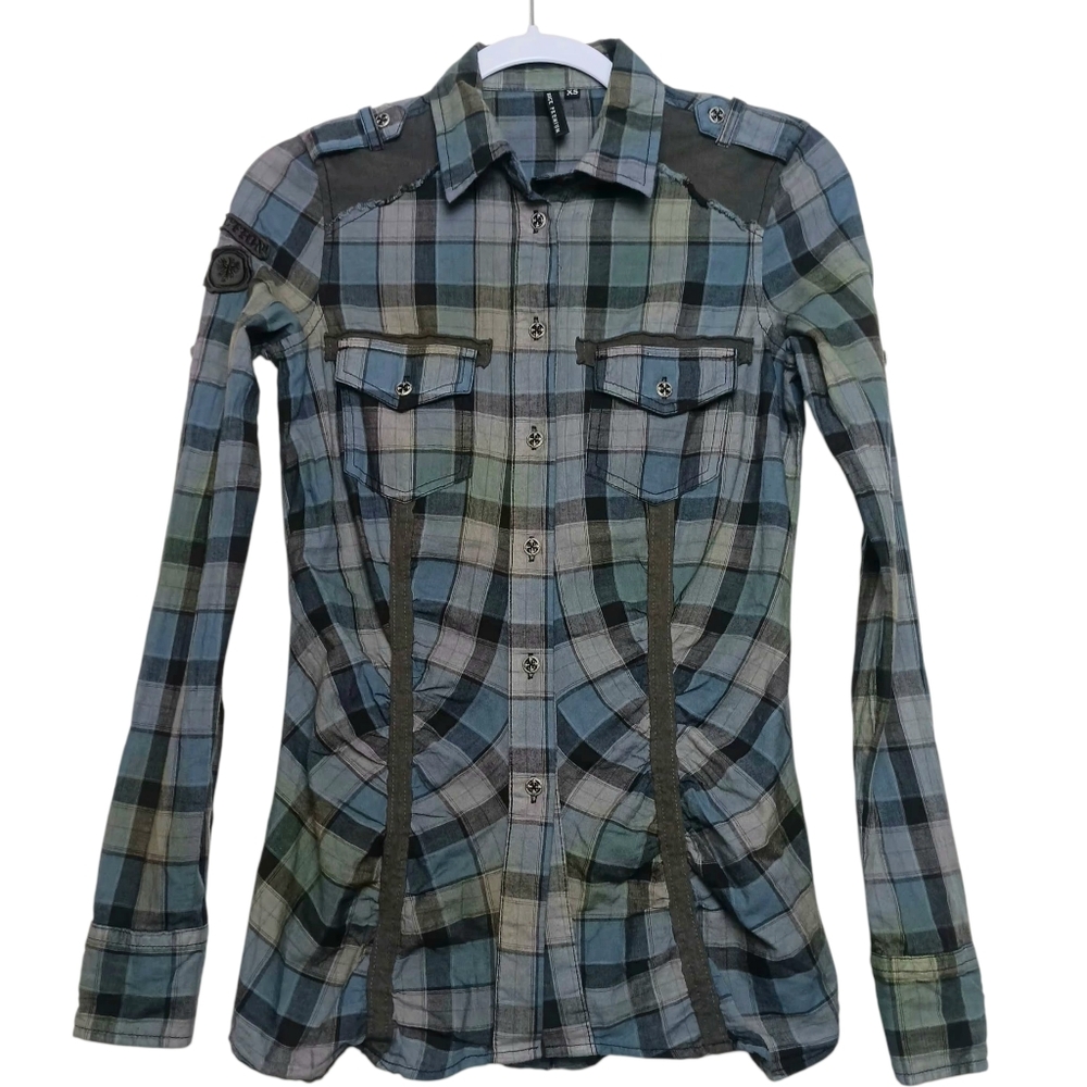 Affliction Womens Plaid Shirt Long Sleeve Button Down Size XS NEW NWT